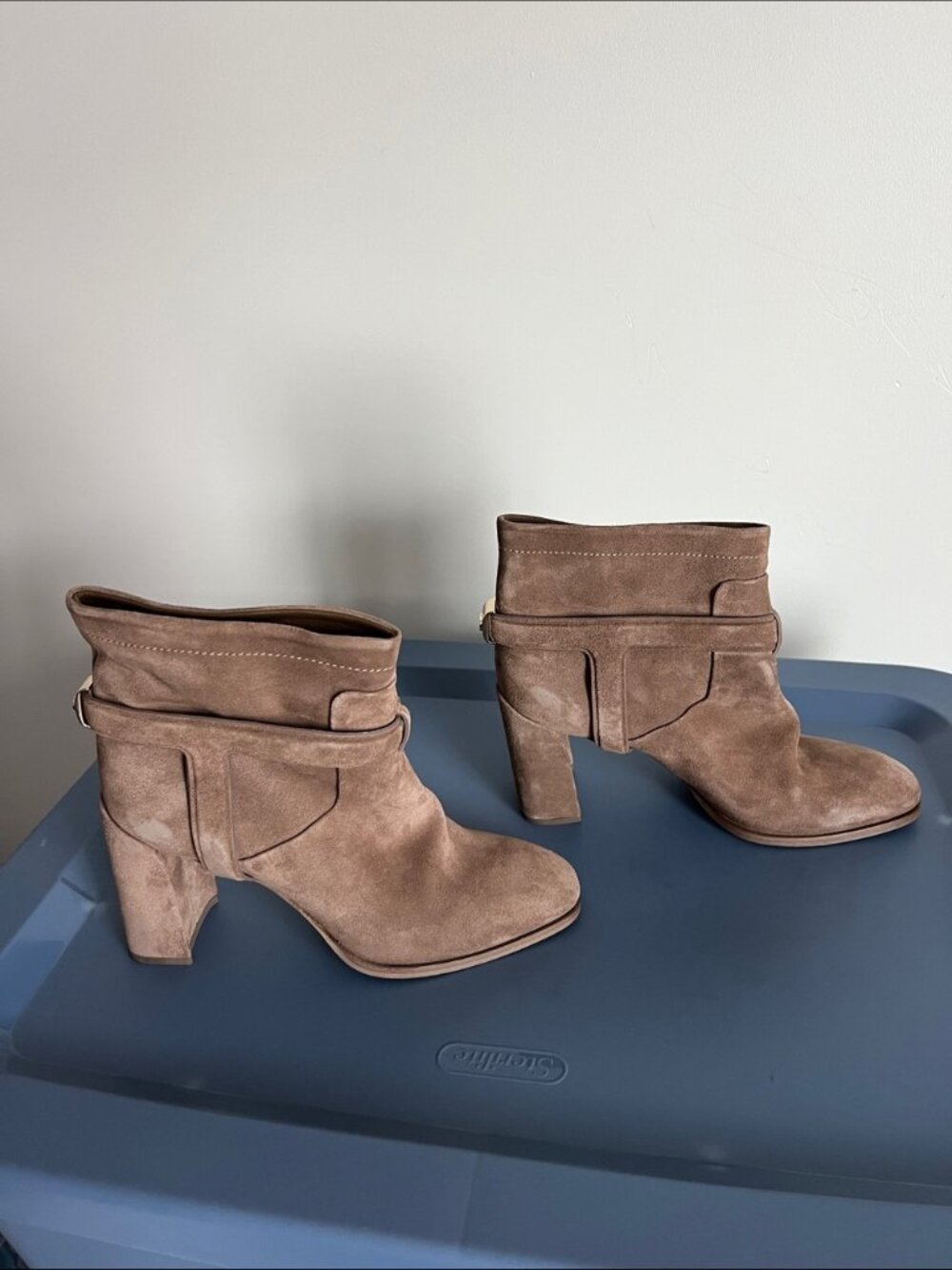 Dior Urbaine Taupe Suede Ankle Boots Block Heel Made in Italy EU 37.5 / US 7.5
